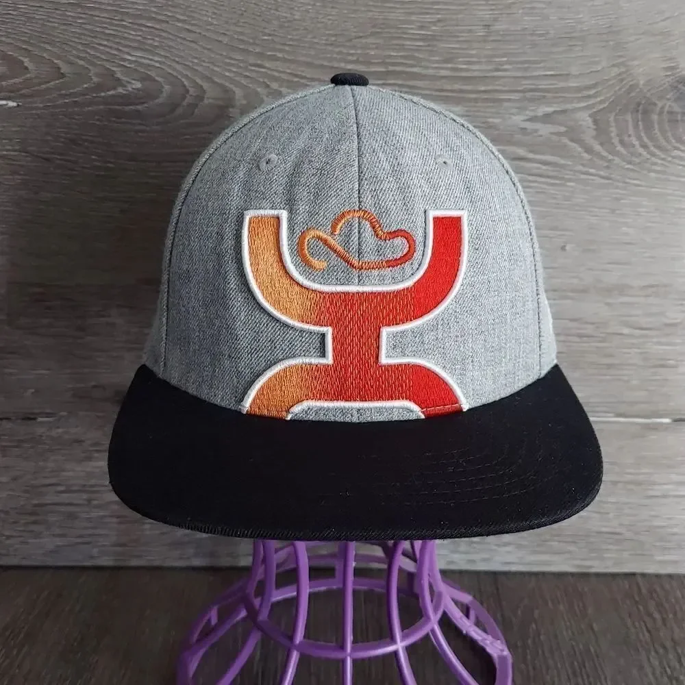 Hooey Gray and Black Snapback Hat with Orange Logo Flat Bill